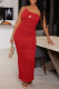 Red Fashion Sexy Print Fold Spaghetti Strap One Step Skirt Dresses