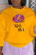 Yellow Casual Daily Lips Printed Patchwork O Neck Tops