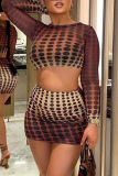 Colour Sexy Print Patchwork O Neck Long Sleeve Two Pieces