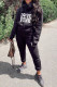 Black Fashion Casual Letter Patchwork Hooded Collar Long Sleeve Two Pieces
