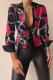 Rose Red Blue Casual Print Patchwork Buckle Turndown Collar Tops