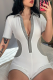 White Sexy Solid Patchwork Turndown Collar Skinny Rompers