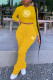 Yellow Fashion Street Letter Fold O Neck Long Sleeve Two Pieces