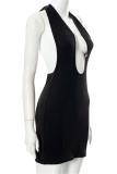 Black Fashion Sexy Solid Bandage Backless Halter Sleeveless Dress