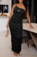 Black Fashion Sexy Print Fold Spaghetti Strap One Step Skirt Dresses