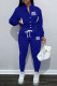 Blue Fashion Casual Letter Patchwork Mandarin Collar Long Sleeve Two Pieces