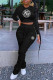 Black Fashion Street Letter Fold O Neck Long Sleeve Two Pieces