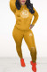 Yellow Fashion Sportswear Letter Ripped Hooded Collar Long Sleeve Two Pieces
