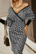 White Fashion Casual Print Patchwork V Neck Long Sleeve Dresses