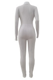 White Fashion Casual Adult Solid Patchwork O Neck Skinny Jumpsuits