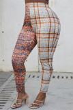 Brown Fashion Casual Print Patchwork Skinny Mid Waist Pencil Trousers