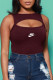 Burgundy Fashion Sexy Print Patchwork O Neck Bodysuits