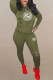 Army Green Fashion Sportswear Letter Ripped Hooded Collar Long Sleeve Two Pieces