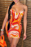 Blue Sexy Print Patchwork Sleeveless Two Pieces