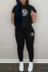 Black Fashion Sportswear Letter Patchwork Hooded Collar Short Sleeve Two Pieces