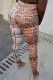 Brown Fashion Casual Print Patchwork Skinny Mid Waist Pencil Trousers