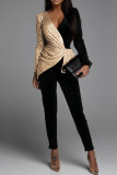 Multicolor Fashion Casual Patchwork Sequins V Neck Long Sleeve Two Pieces