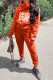 Orange Fashion Casual Letter Patchwork Hooded Collar Long Sleeve Two Pieces