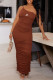 Brown Fashion Sexy Print Fold Spaghetti Strap One Step Skirt Dresses