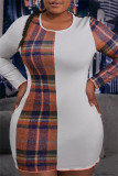 White Fashion Casual Print Patchwork O Neck Long Sleeve Dresses