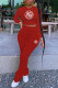 Red Fashion Street Letter Fold O Neck Long Sleeve Two Pieces