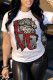 White Fashion Casual Lips Printed Letter O Neck T-Shirts