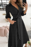 Black And White Casual Print Bandage Patchwork V Neck A Line Dresses