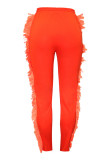 Orange Fashion Casual Solid Tassel Regular High Waist Trousers