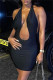 Black Fashion Sexy Solid Bandage Backless Halter Sleeveless Dress
