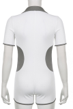 White Sexy Solid Patchwork Turndown Collar Skinny Rompers