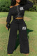 Black Fashion Casual Letter Bandage Oblique Collar Long Sleeve Two Pieces