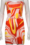 Blue Sexy Print Patchwork Sleeveless Two Pieces