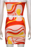 Blue Sexy Print Patchwork Sleeveless Two Pieces