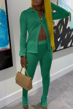 Yellow Casual Solid Patchwork Buckle Turndown Collar Long Sleeve Two Pieces