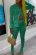 Green Casual Solid Patchwork Buckle Turndown Collar Long Sleeve Two Pieces