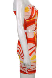 Blue Sexy Print Patchwork Sleeveless Two Pieces