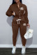 Coffee Fashion Casual Letter Patchwork Mandarin Collar Long Sleeve Two Pieces