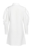White Street Solid Split Joint Buckle Turndown Collar Shirt Dress Dresses