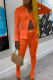 Tangerine Casual Solid Patchwork Buckle Turndown Collar Long Sleeve Two Pieces