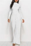 White Fashion Casual Solid Basic Regular Jumpsuits
