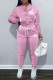 Pink Fashion Casual Letter Patchwork Mandarin Collar Long Sleeve Two Pieces