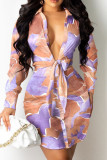Powder Blue Sexy Solid Bandage Patchwork V Neck Shirt Dress Dresses
