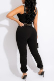 Black khaki Sexy Casual Print Split Joint Backless Square Collar Skinny Jumpsuits