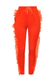 Orange Fashion Casual Solid Tassel Regular High Waist Trousers