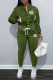 Army Green Fashion Casual Letter Patchwork Mandarin Collar Long Sleeve Two Pieces