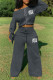 Dark Gray Fashion Casual Letter Bandage Oblique Collar Long Sleeve Two Pieces