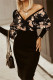 Black Fashion Casual Print Patchwork V Neck Long Sleeve Dresses