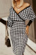 Black White Fashion Casual Print Patchwork V Neck Long Sleeve Dresses