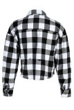 Red Casual Street Plaid Print Patchwork Buckle Turndown Collar Tops
