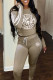 Khaki Fashion Casual Letter Patchwork Hooded Collar Long Sleeve Two Pieces